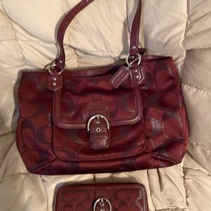 Burgundy Coach Bag and matching Wallet..